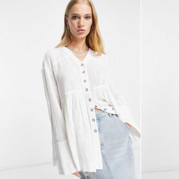 Free People We the Free Miles Away Babydoll Shirt Size Small - Picture 1 of 10